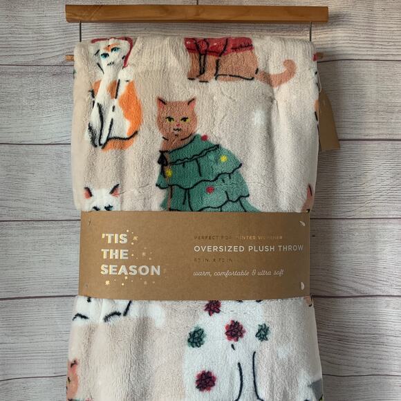 TisThe Season Christmas Cat Blanket Oversized Plush Throw 60x70" - Picture 2 of 16